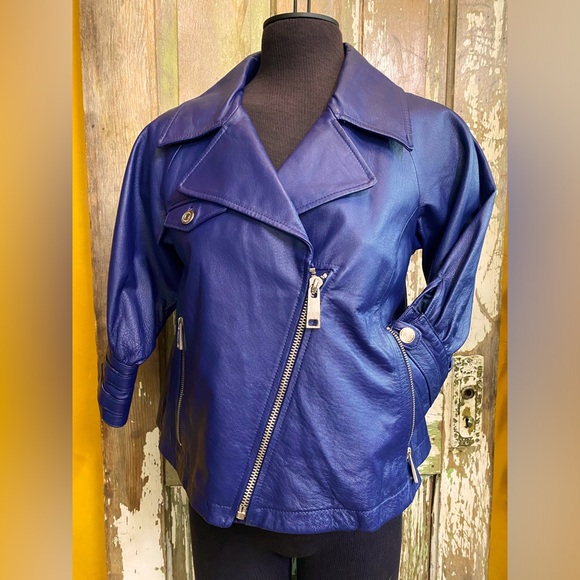 JustSweet by J.Lo Indigo Blue Genuine Leather Jacket - Picture 1 of 14